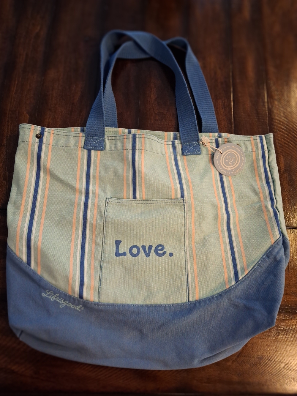 LIFE IS GOOD Love Heart Beach Large Canvas Tote